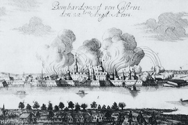 Bombardement von Cüstrin (Zeitgenössische Darstellung von 1759)